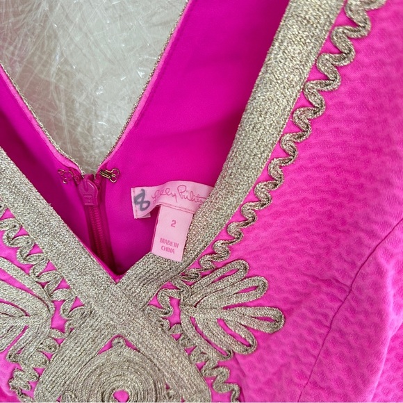 Lilly Pulitzer Fuchsia Dress with Gold Detailing - Picture 2 of 3